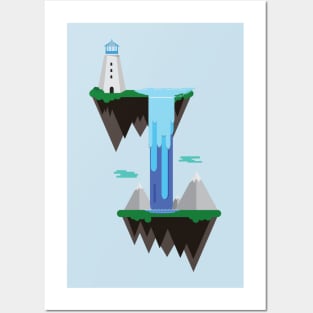 Floating island with lighthouse Posters and Art